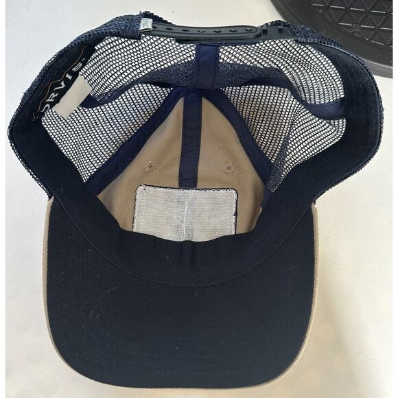 ORVIS Trucker Cap 1856 Khaki and Navy Mesh Adj Hat Fishing Mountain Hard Bill - Picture 6 of 8